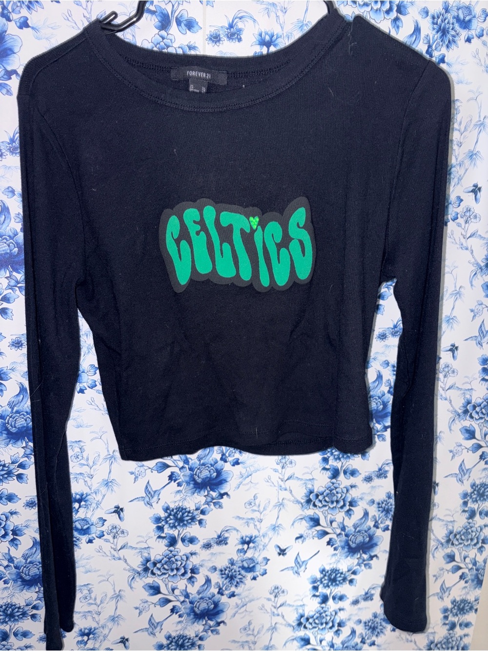 Black Long Sleeve Tee with Green - Picture 3 of 3